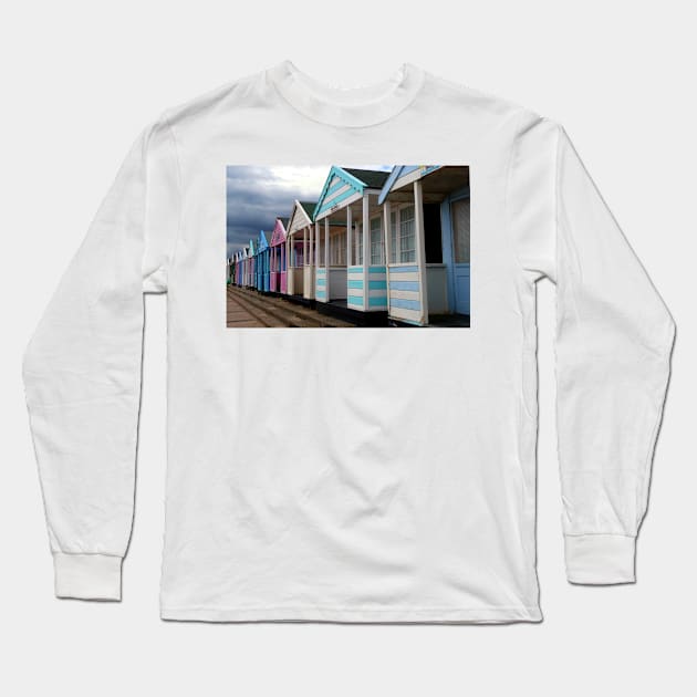 Southwold Beach Huts East Suffolk England UK Long Sleeve T-Shirt by AndyEvansPhotos